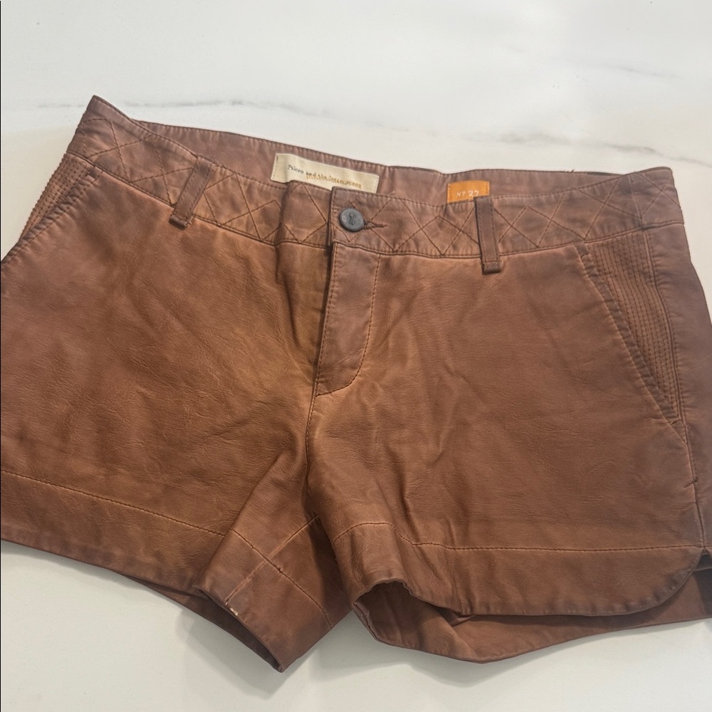 Pilcro and the Letterpress Tan Leather High Waist Shorts